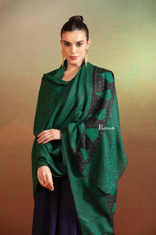 Pashtush His And Her Gift Set Of Fine Wool Stole and Embroidery Shawl With Premium Gift Box Packaging, Black and Green