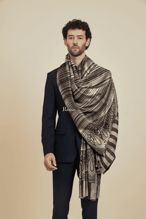 Pashtush Mens Bamboo Scarf, Woven Paisley Soft And Natural, Black