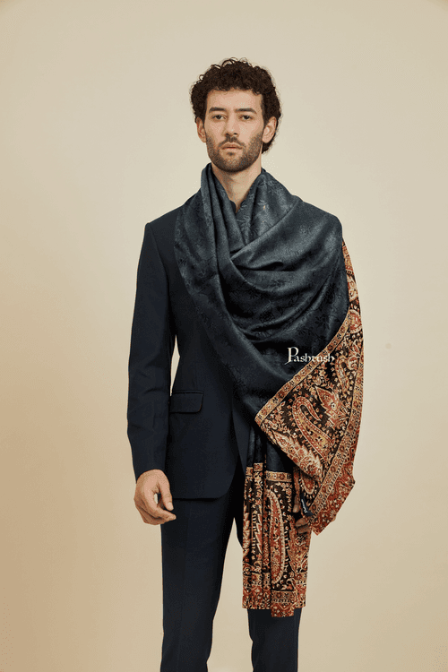 Pashtush Mens Bamboo Scarf, Woven Paisley Soft And Natural, Black