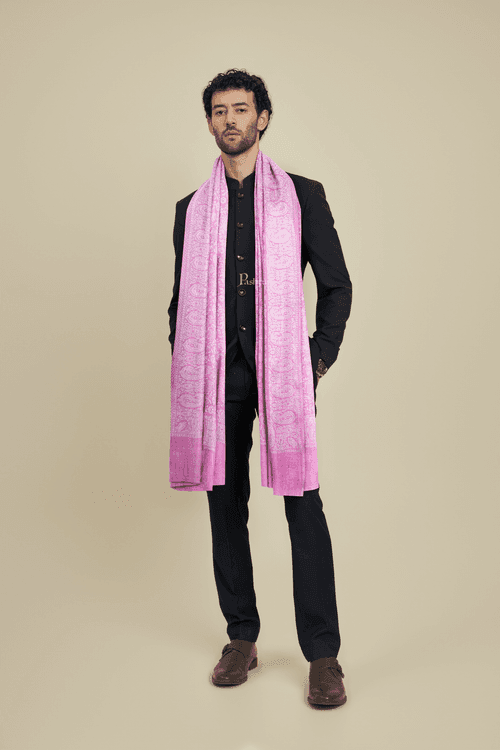 Pashtush Mens Bamboo Stole, Pasiley Weave Design, Dark Pink