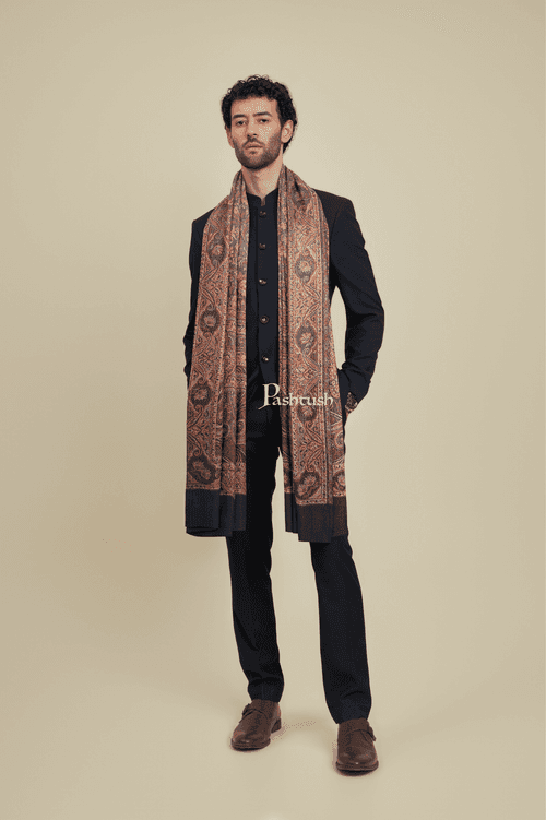 Pashtush Mens Faux Pashmina Stole,  Design, Black