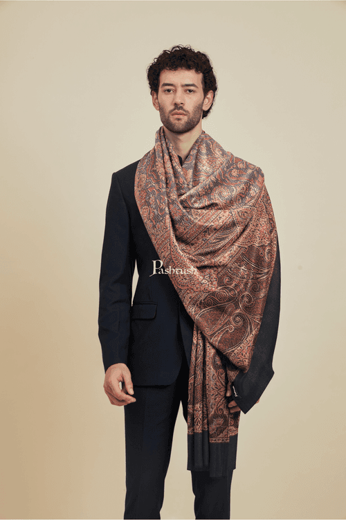 Pashtush Mens Faux Pashmina Stole,  Design, Black