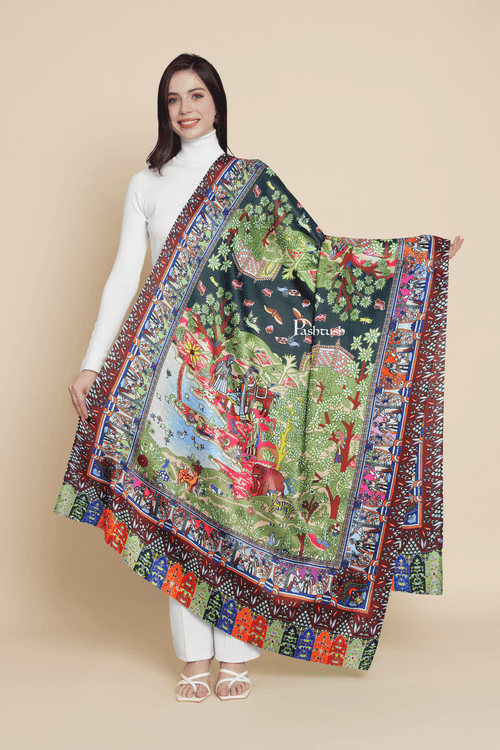 Pashtush Womens 100% Pure Wool With Woolmark Certificate Shawl, Shikaardar Design, Multicolour