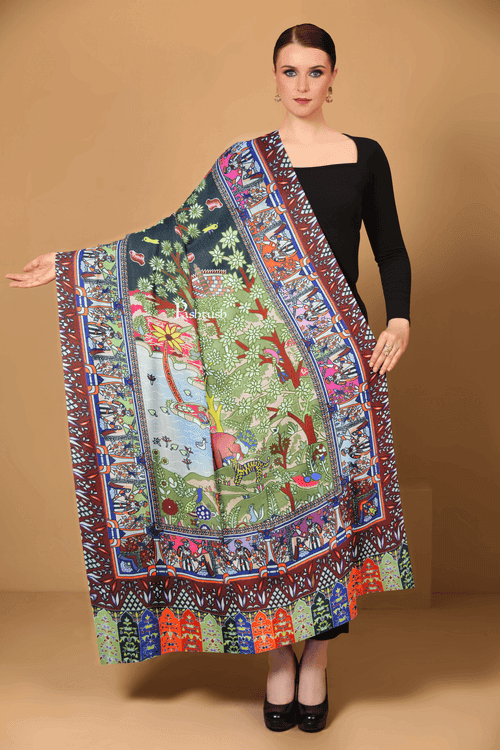 Pashtush Womens 100% Pure Wool With Woolmark Certificate Shawl, Shikaardar Design, Multicolour