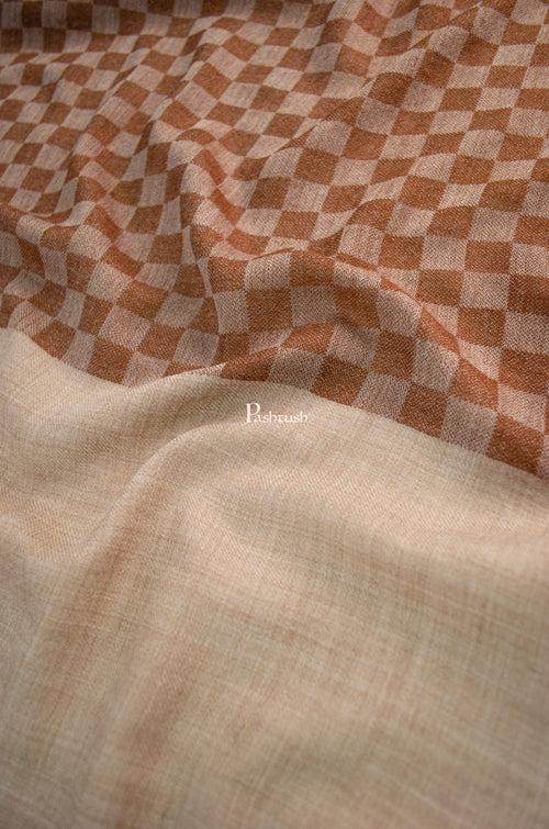 Pashtush Womens Extra Fine Wool Reversible Stole, Checkered Design, Rich Coffee