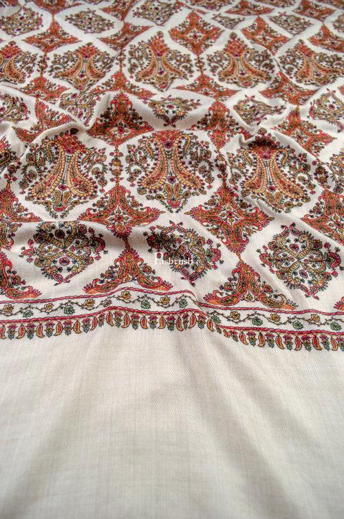 Pashtush Womens Extra Fine Wool Shawl, Embroidery Kashmiri Jaal Design, Beige