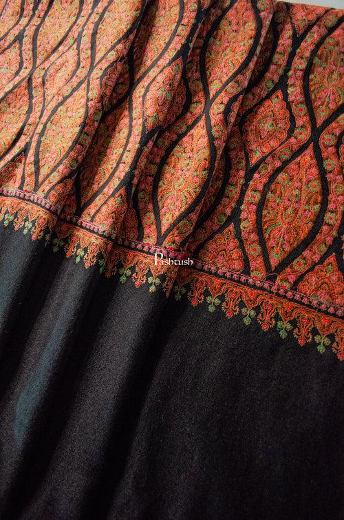 Pashtush Womens Extra Fine Wool Shawl, Embroidery Kashmiri Jaal Design, Maroon