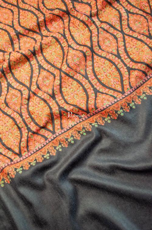 Pashtush Womens Extra Fine Wool Shawl, Embroidery Kashmiri Jaal Design, Maroon