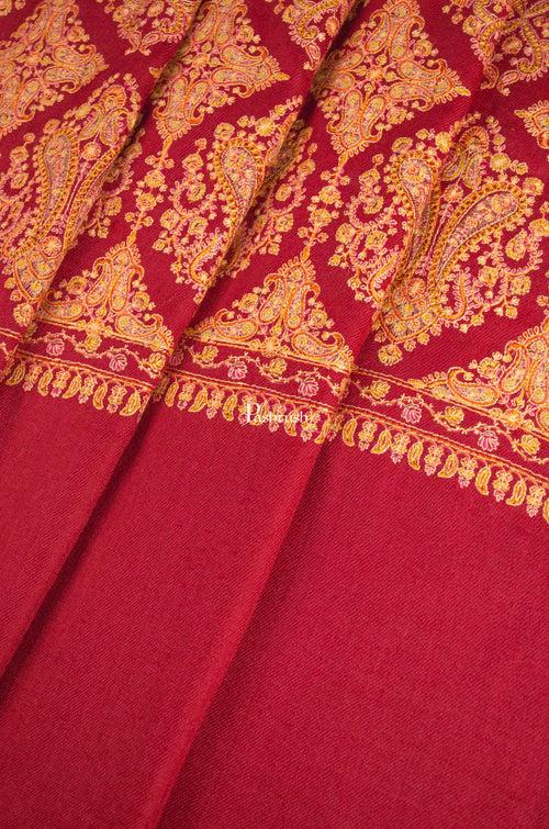 Pashtush Womens Extra Fine Wool Shawl, Embroidery Kashmiri Jaal Design, Maroon