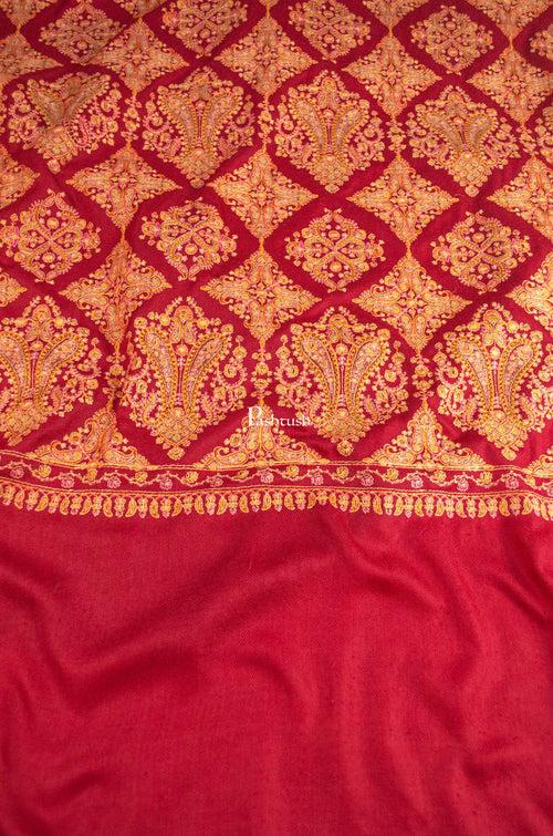 Pashtush Womens Extra Fine Wool Shawl, Embroidery Kashmiri Jaal Design, Maroon