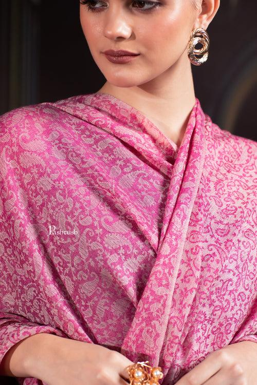 Pashtush Womens Extra Fine Wool Shawl, Extra Fine Wool Palla, Paisley Design, Fuchsia