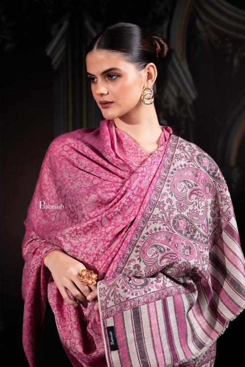 Pashtush Womens Extra Fine Wool Shawl, Extra Fine Wool Palla, Paisley Design, Fuchsia