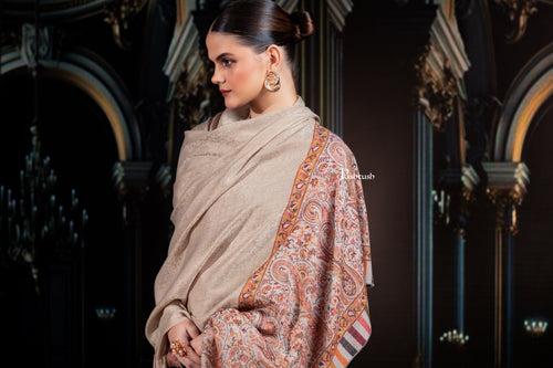 Pashtush Womens Extra Fine Wool Shawl, Paisley Palla Design, Beige