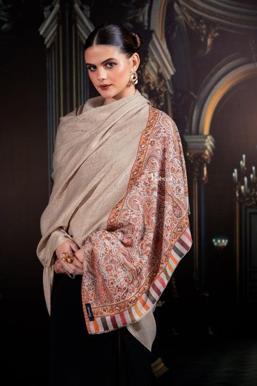 Pashtush Womens Extra Fine Wool Shawl, Paisley Palla Design, Beige