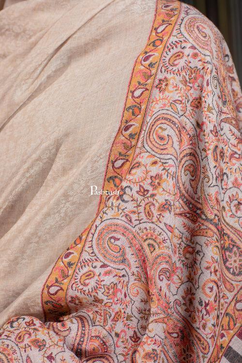 Pashtush Womens Extra Fine Wool Shawl, Paisley Palla Design, Beige