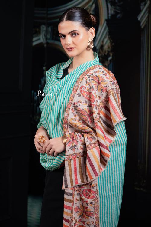 Pashtush Womens Extra Fine Wool Shawl, Paisley Palla Design, Seagreen