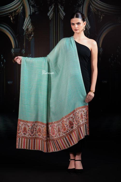 Pashtush Womens Extra Fine Wool Shawl, Paisley Palla Design, Seagreen