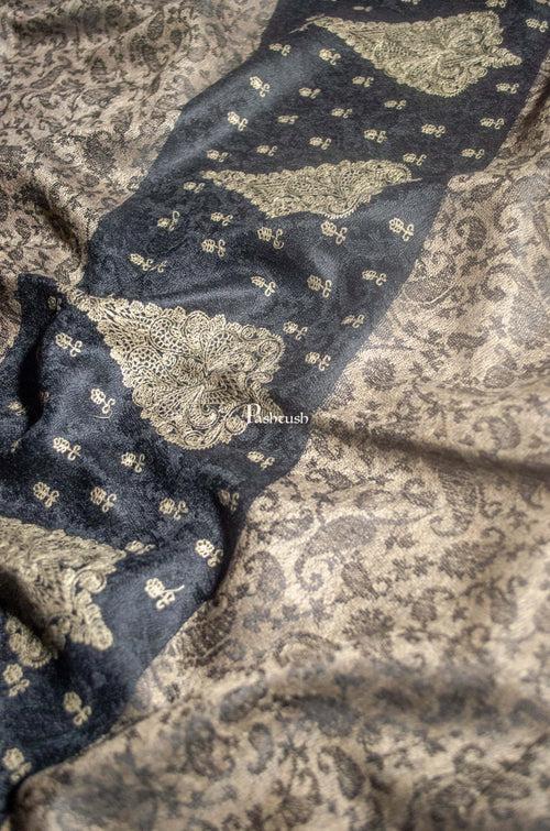 Pashtush Womens Extra Fine Wool Shawl, Tone On Tone Embroidery, Paisley Palla Design, Black