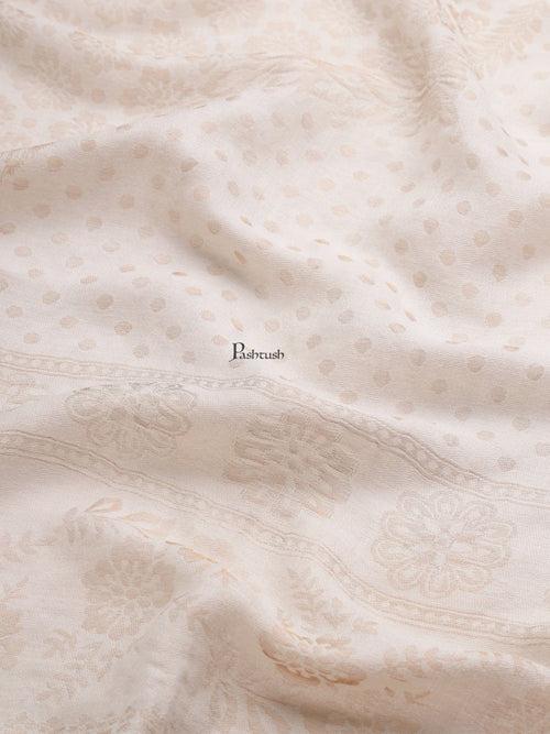 Pashtush Womens Extra Fine Wool Shawl, Twilight Reversible Design, Ivory