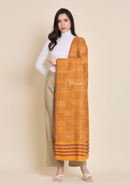 Pashtush Womens Faux Pashmina Shawl, Design, Mustard