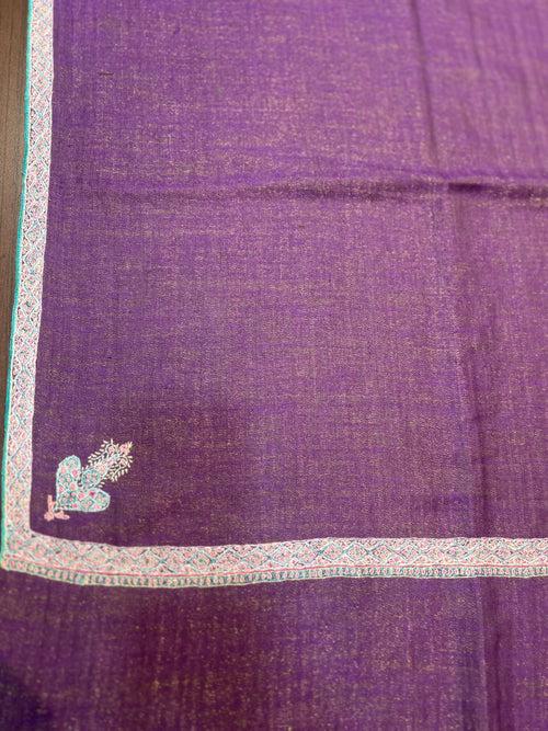 Pashtush Womens, Hand Woven Pashmina Shawl, Kashmiri Hand Embroidery With Zari Weave Design, Purple