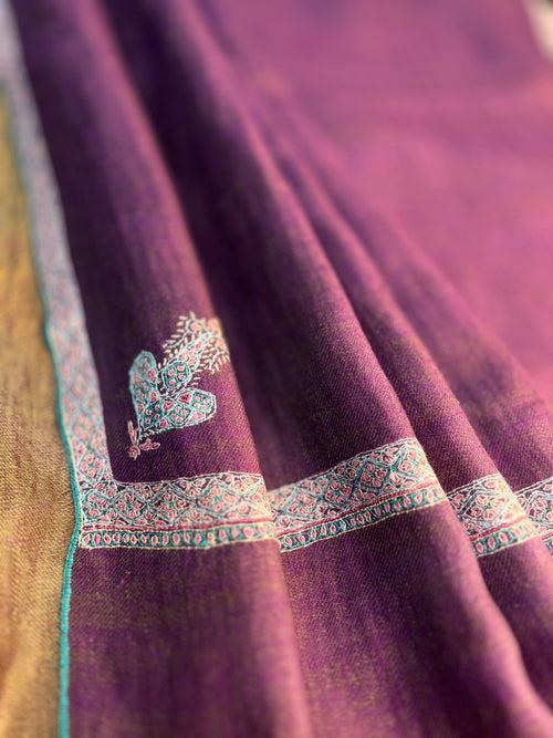 Pashtush Womens, Hand Woven Pashmina Shawl, Kashmiri Hand Embroidery With Zari Weave Design, Purple