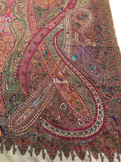 Pashtush Womens Pashmina Shawl, Handwoven with Sozni Hand Embroidery