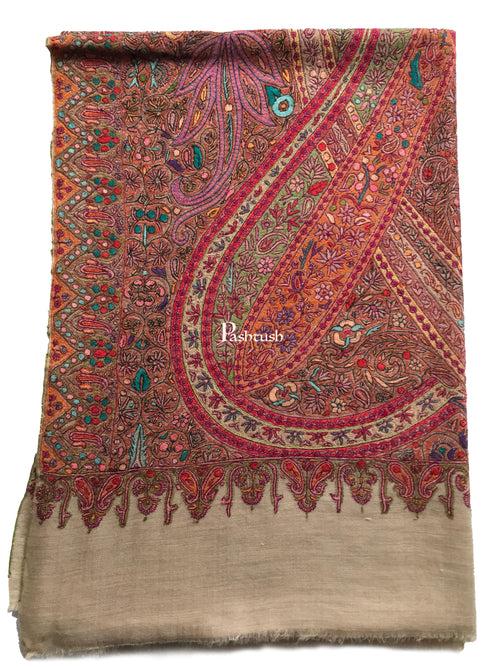 Pashtush Womens Pashmina Shawl, Handwoven with Sozni Hand Embroidery