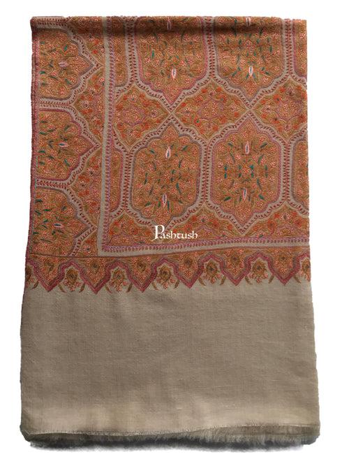 Pashtush Womens Pashmina Shawl, Handwoven with Sozni Hand Embroidery