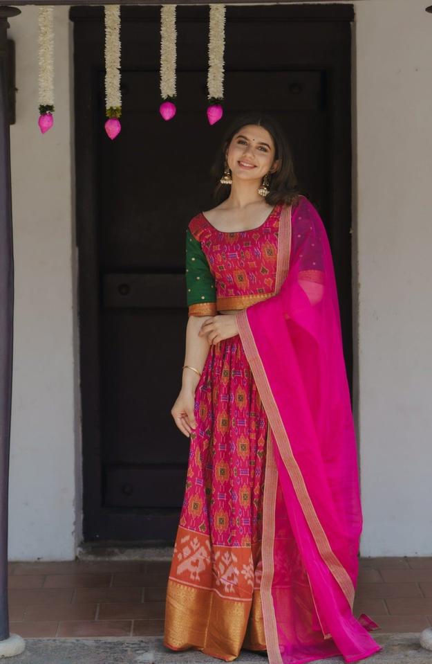 EXP - Harshini Pink with Green Croptop Skirt