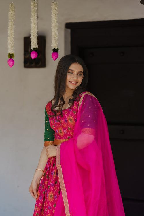 EXP - Harshini Pink with Green Croptop Skirt