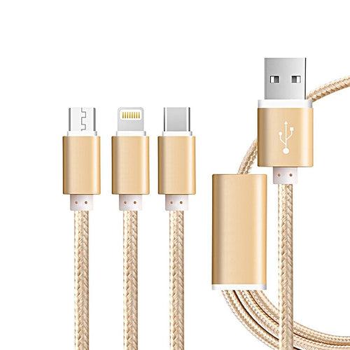 YourDeal 3 in 1 Nylon Braided USB Charging Cable for Android Apple & Type C Smartphones