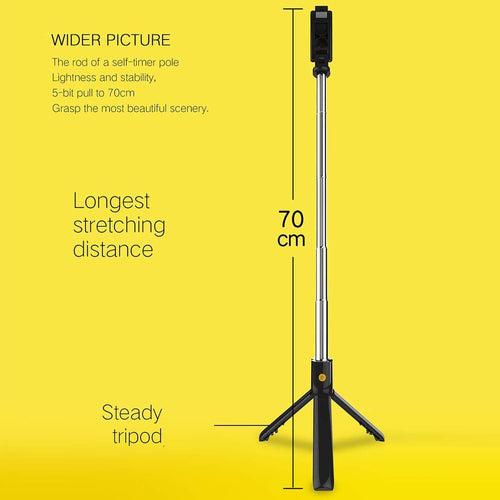 TDG K07 Selfie Stick with Tripod and Wireless Bluetooth Remote Black