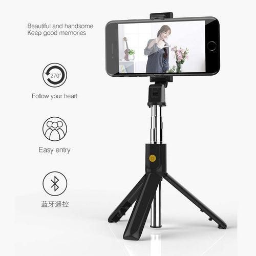 TDG K07 Selfie Stick with Tripod and Wireless Bluetooth Remote Black