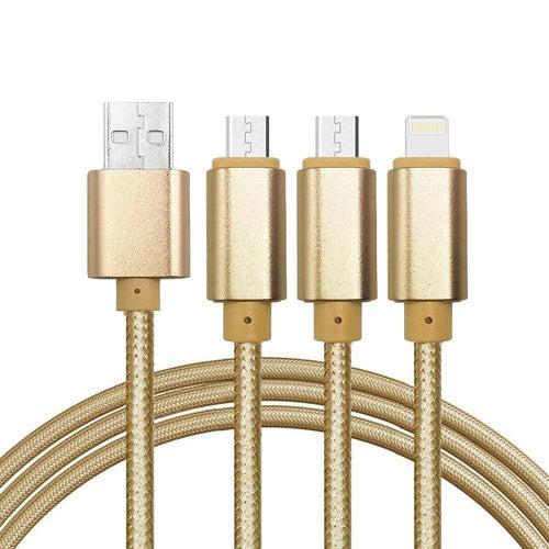 YourDeal 3 in 1 Nylon Braided USB Charging Cable for Android Apple & Type C Smartphones