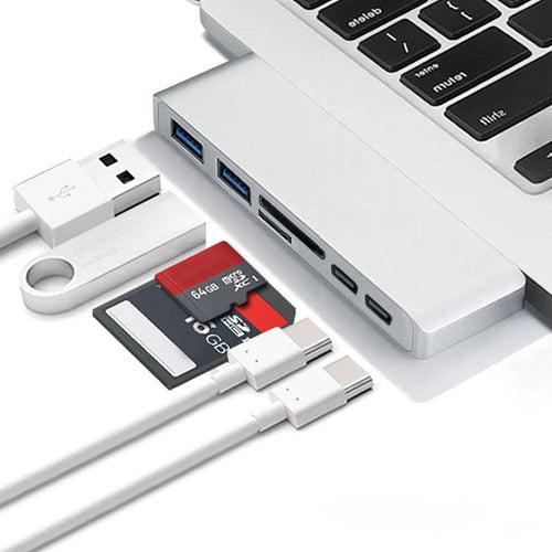 Type C (USB-C) 6 in 1 Hub with Card Reader and PD Charging Silver