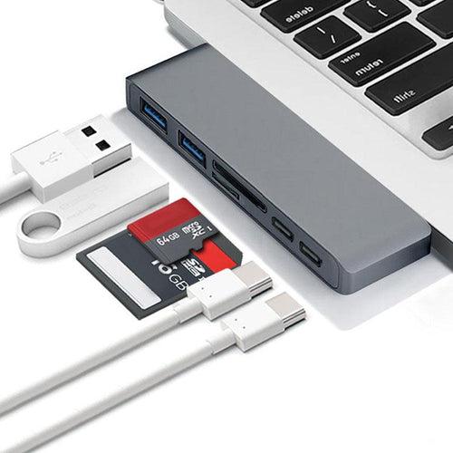 Type C (USB-C) 6 in 1 Hub with Card Reader and PD Charging Silver