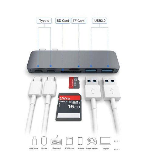 Type C (USB-C) 6 in 1 Hub with Card Reader and PD Charging Silver