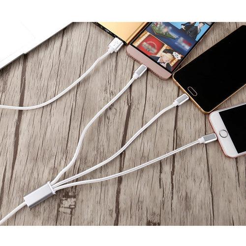 YourDeal 3 in 1 Nylon Braided USB Charging Cable for Android Apple & Type C Smartphones