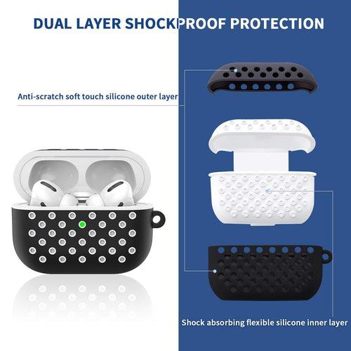 TDG Soft Silicone Dual-Layer Airpods Pro Case Cover with Carabiner Dark Blue White