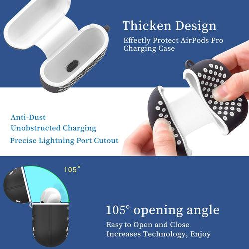 TDG Soft Silicone Dual-Layer Airpods Pro Case Cover with Carabiner Dark Blue White