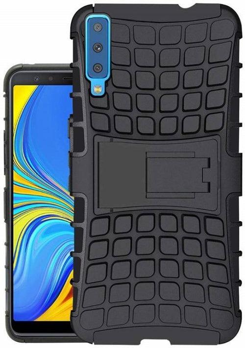 TDG Samsung A7 2018 Hybrid Defender Case Dual Layer Rugged Back Cover Black
