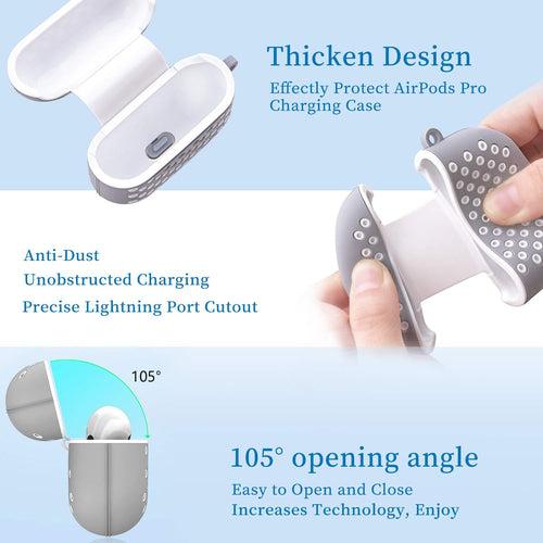 TDG Soft Silicone Dual-Layer Airpods Pro Case Cover with Carabiner Grey White