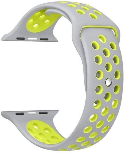 TDG Sports Silicone Watch Strap 42mm for Apple Watch 1 2 3 Grey Yellow