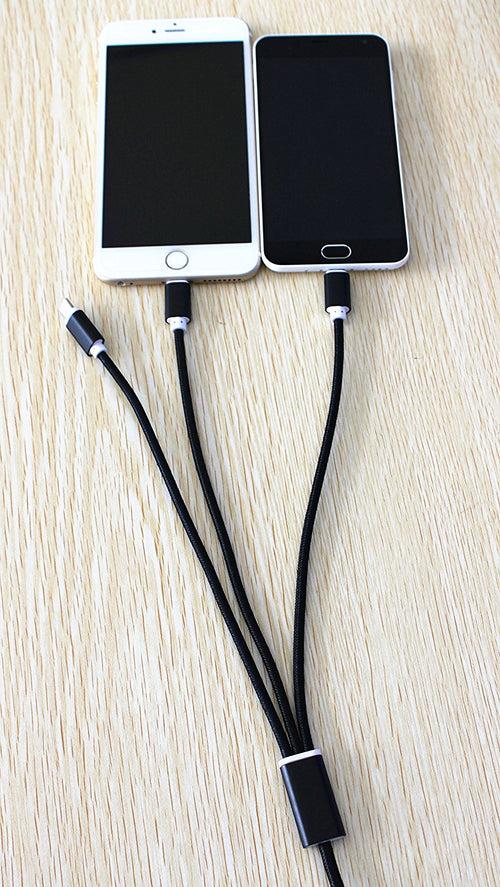 YourDeal 3 in 1 Nylon Braided USB Charging Cable for Android Apple & Type C Smartphones