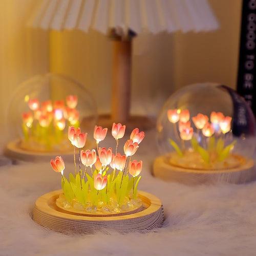 DIY Tulip Lamp Night Light with Glass Dome | Mix flower colors