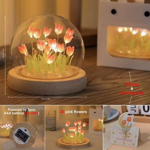 DIY Tulip Lamp Night Light with Glass Dome | Mix flower colors