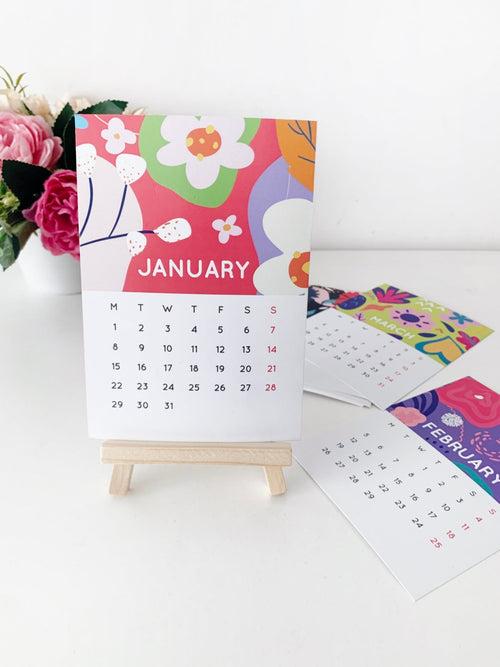 Cute Floral 2024 Calendar Cards with Easel Stand | A6 Size | 4.1 x 5.8 inches