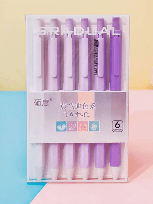 Beautiful Gradual Retractable Black ink Gel pens | Set of 6