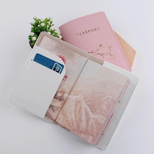 Blush Pink Gold foiled world map Outline Aesthetic Pastel PU leather Passport cover holder cum card holder